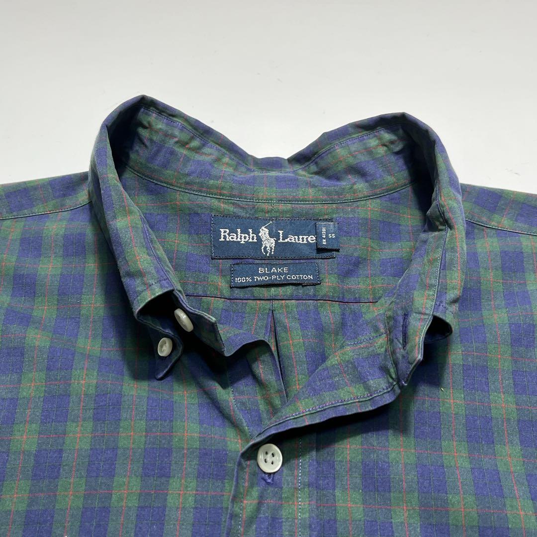 90s ラルフローレン 長袖BDシャツ XL ブレイク 紺緑 チェック 7869