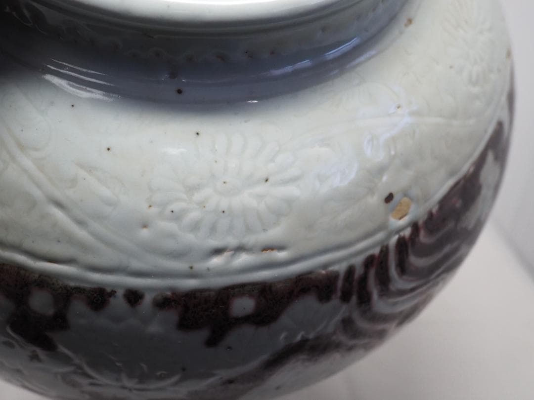 辰砂鉄砂　魚藻文　花瓶　壷　-SO