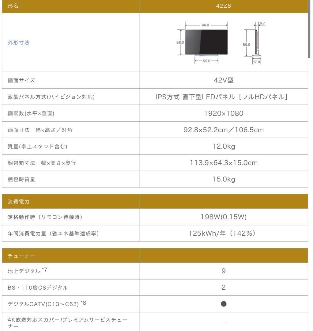ジャンク品 TOSHIBA REGZA 14年製 42v 42z8