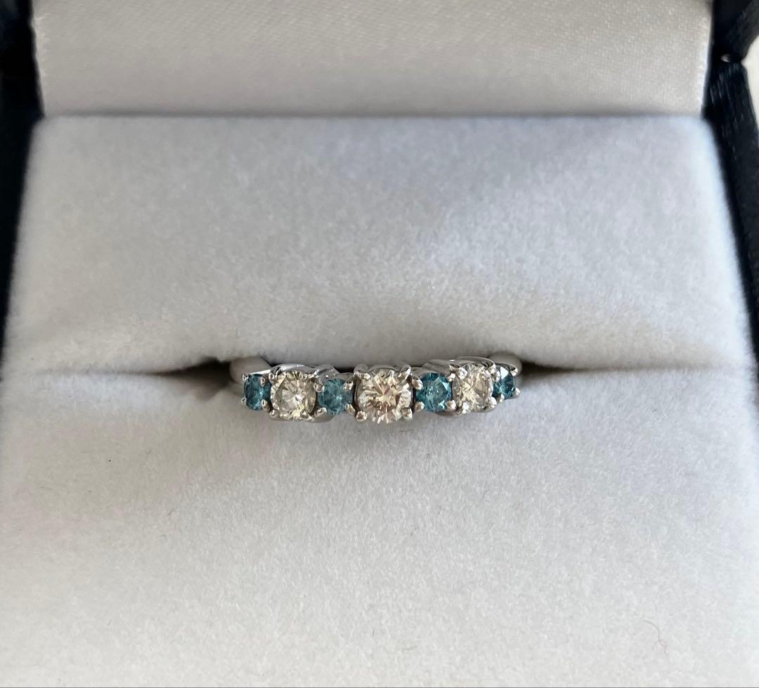 ダイヤモンド ブルーダイヤ 0.5ct プラチナ Pt900 エタニティ 8号