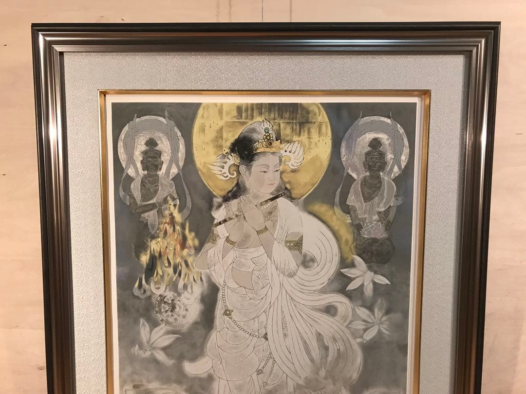 関口正男「笛-音声菩薩-」　リトグラフ　直筆サイン・エディション・作品保証書有り