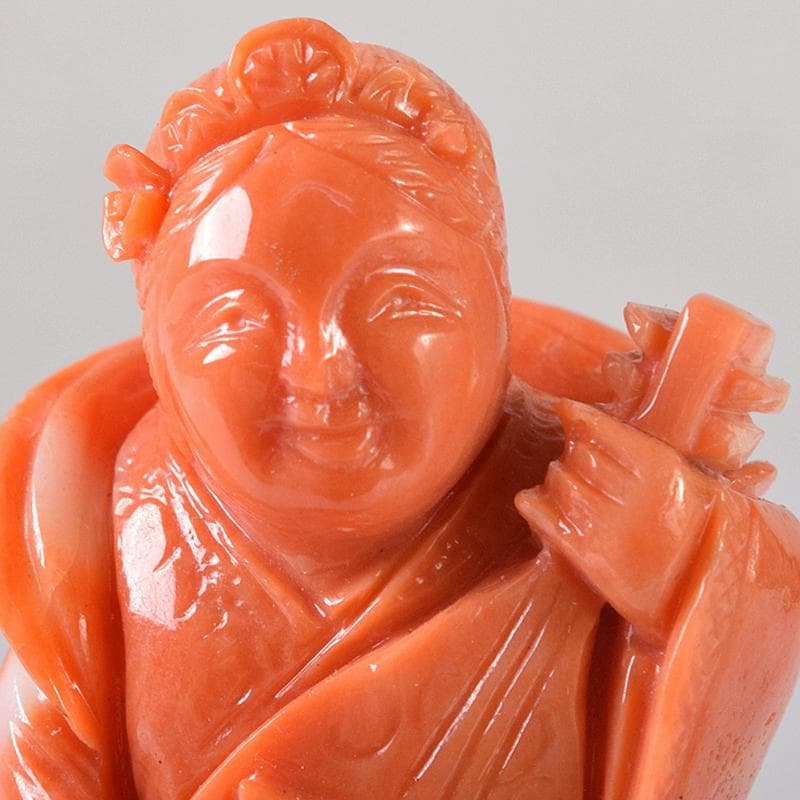 中国 赤珊瑚彫刻 サンゴ 弁財天像 七福神 置物 唐木台付 G 8383 - メルカリ