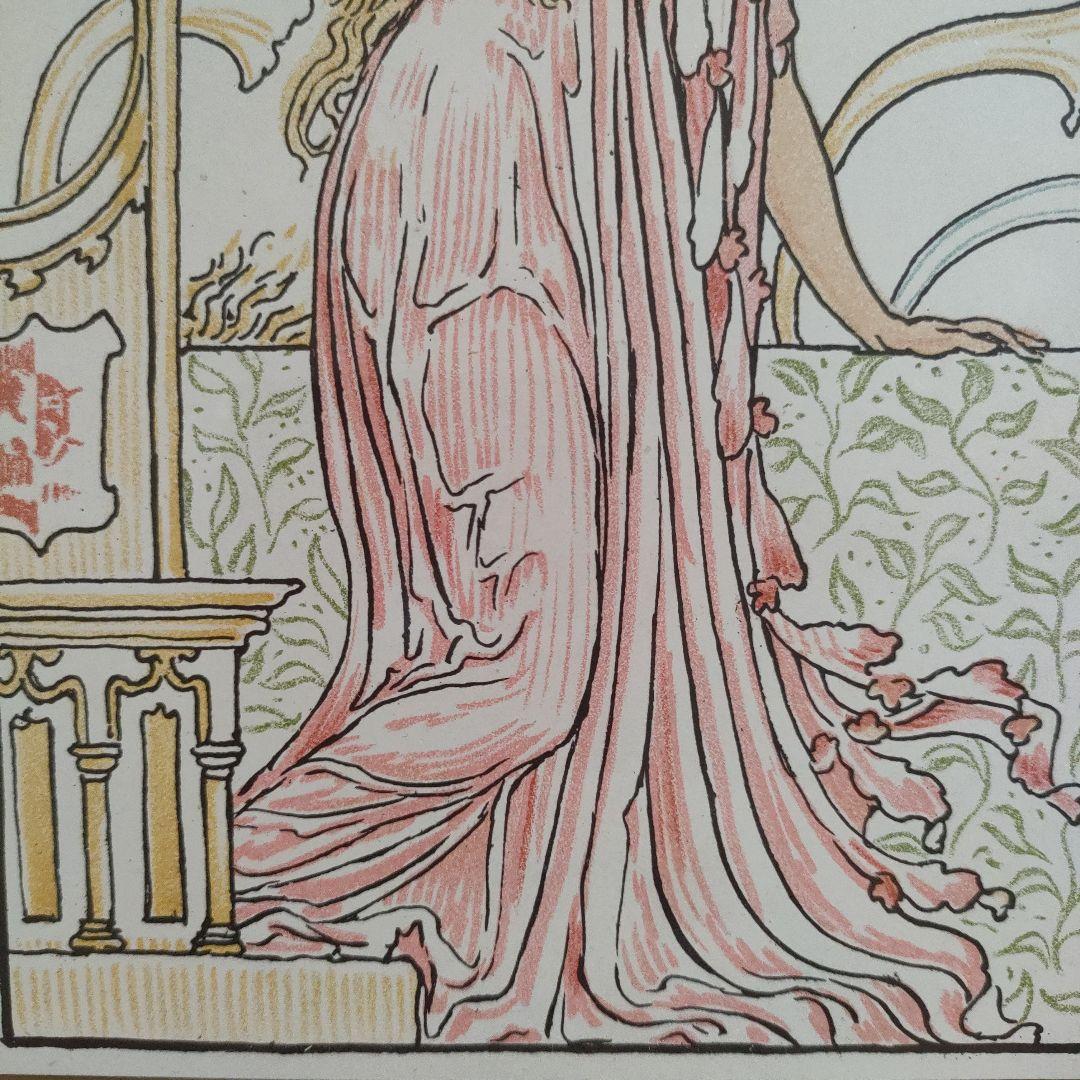 リトグラフ ウォルター・クレイン『クイーンサマー百合と薔薇の旅