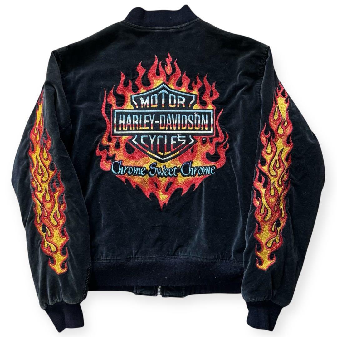HARLEY DAVIDSON 別珍 ベロア スカジャン フレイム M ブラック