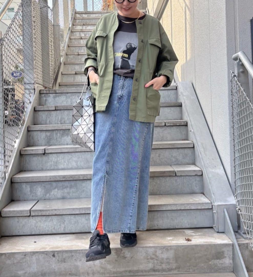 美品 ピュアルセシン ノーカラーミリタリーブルゾン フリー カーキ