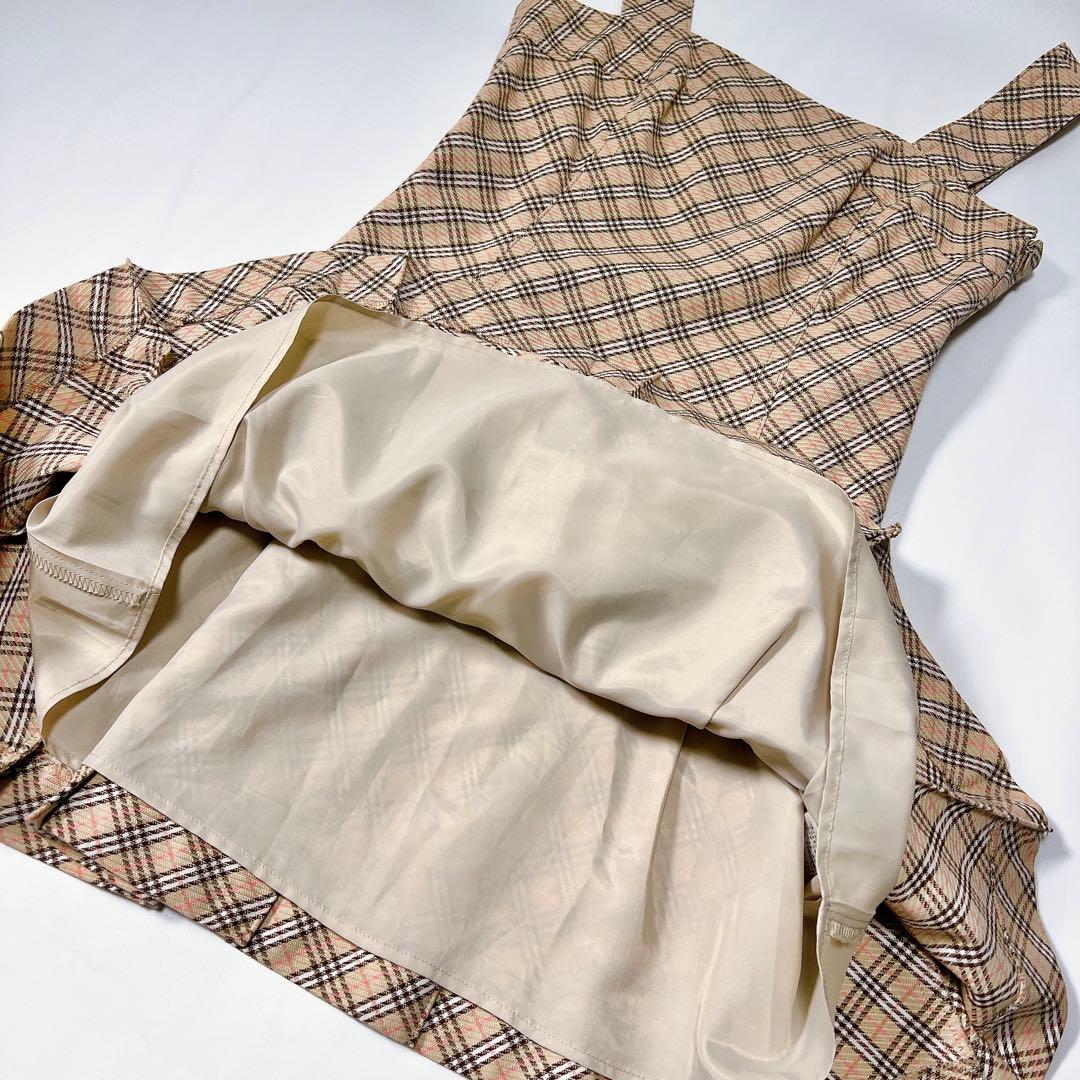 《美品》バーバリーブルーレーベル ワンピース ノバチェック プリーツ 革ベルト