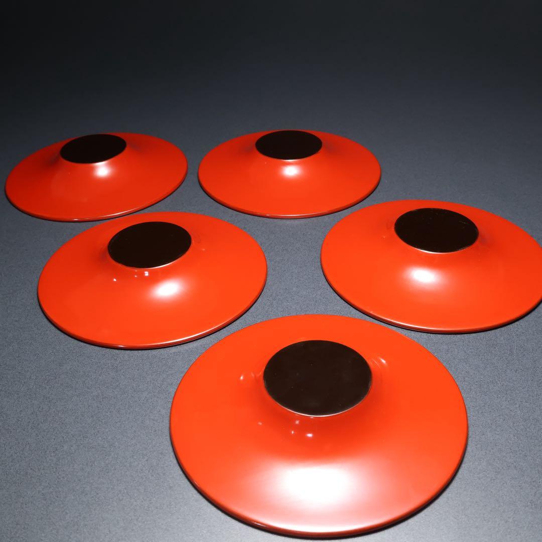 輪島塗　朱塗　茶托5枚　久保田寿光堂　共箱　R1390お12