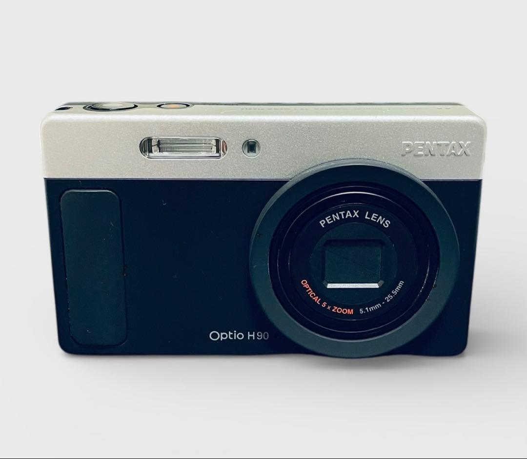 （美品）PENTAX Optio H90 コンパクトデジタルカメラ 銀x黒カラー