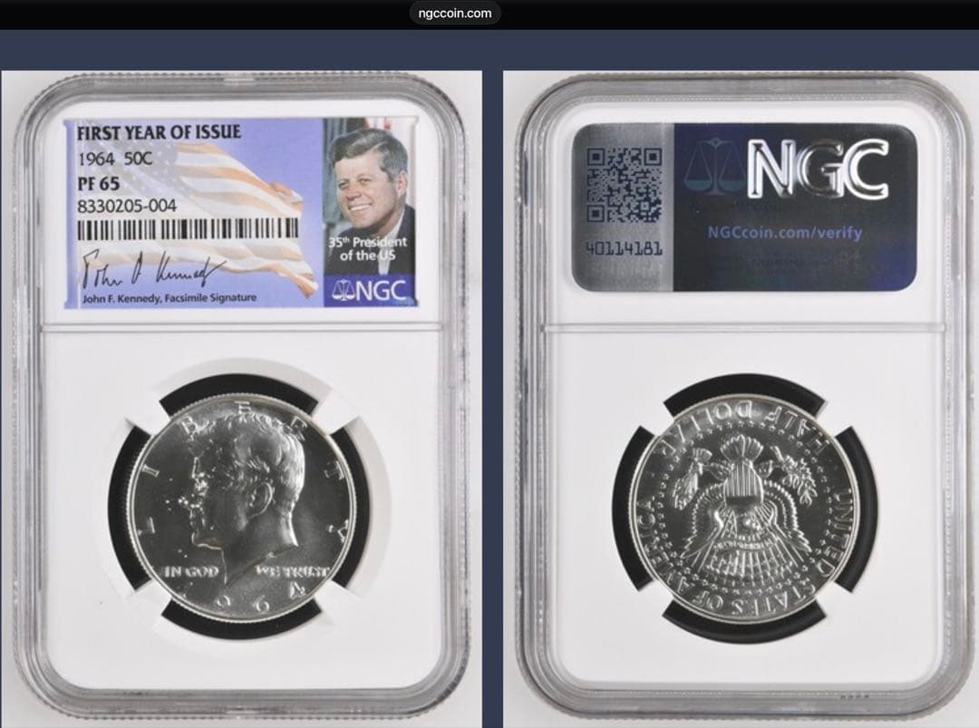 NGC鑑定】1964年 ケネディ ハーフダラー PF65 銀貨オリジナルラベル