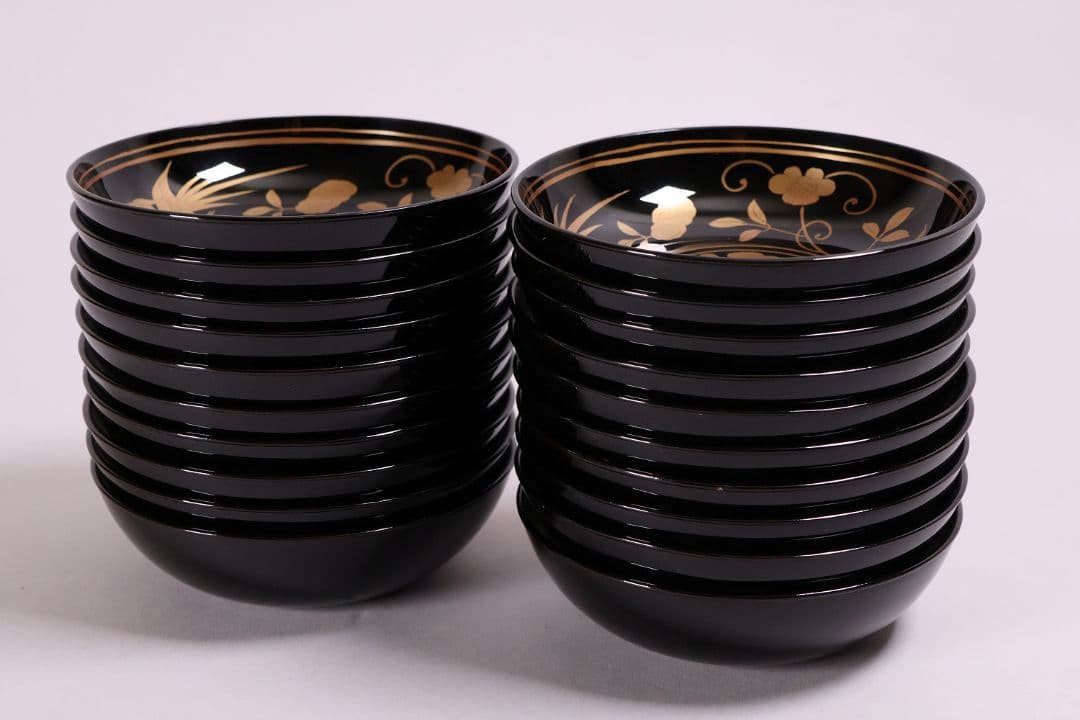 MA723】木製漆器 長寛写 金蒔絵 黒塗木皿 二十客 吉祥鶴