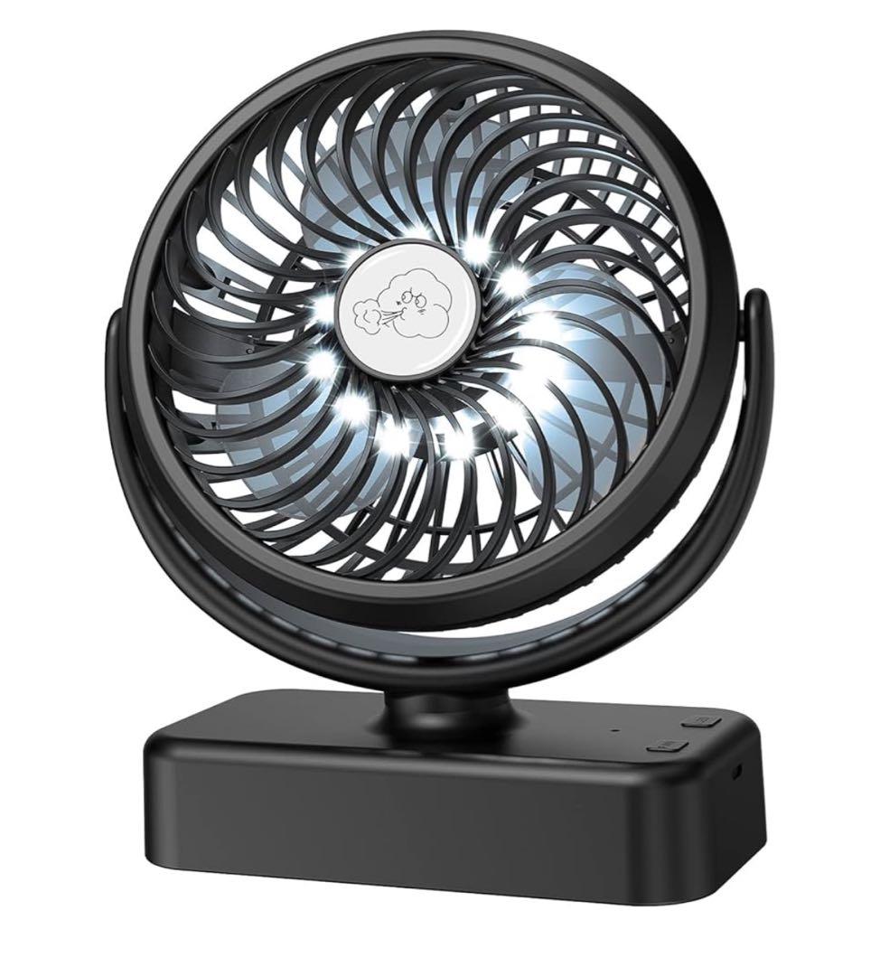 キャンプ用ファン LEDライト付き テントファン 吊り下げフック付き 充電式