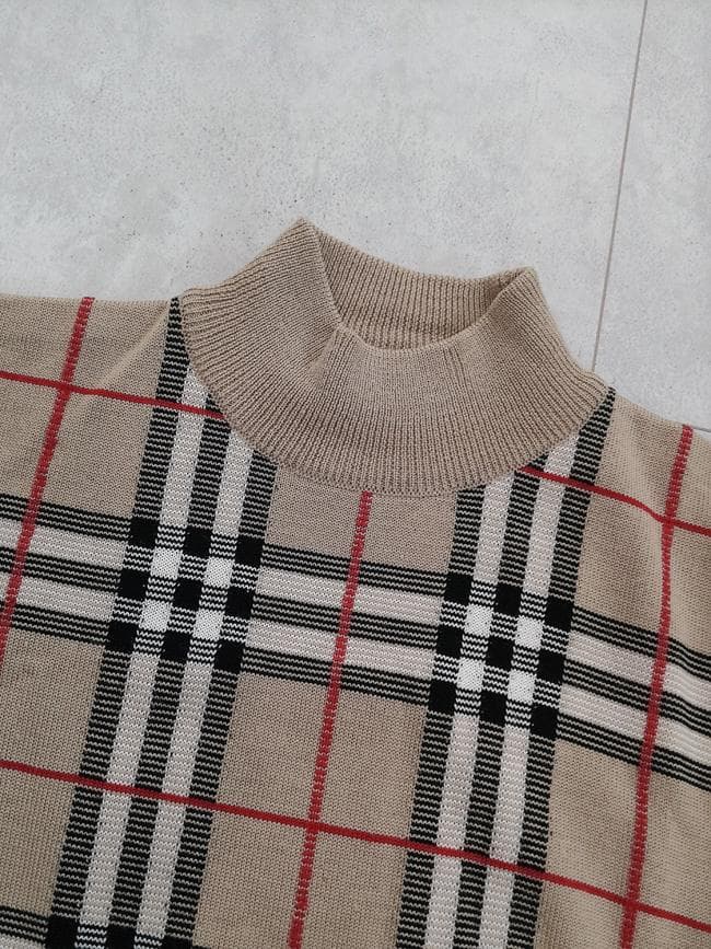 美品 バーバリー ノバチェック カシミヤ混 ラムウール ハイネック