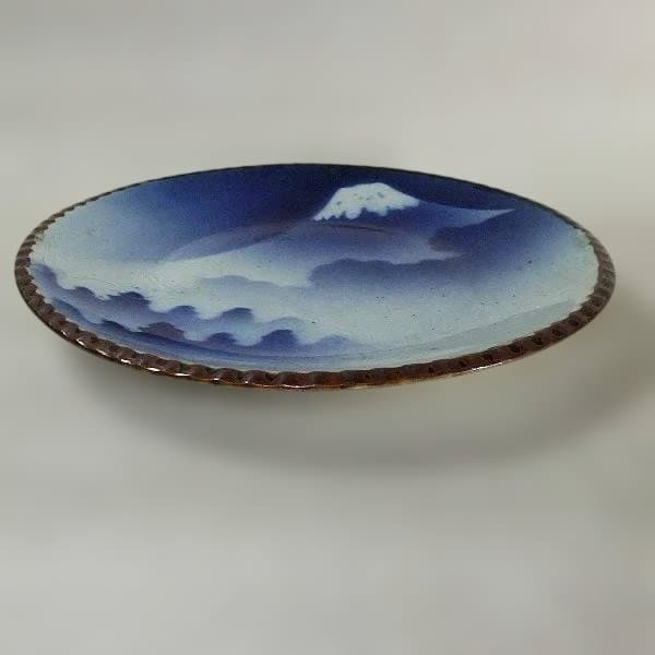 富士山デザインの青い皿 伊万里 染付 印判 富士 古伊万里風図柄 骨董