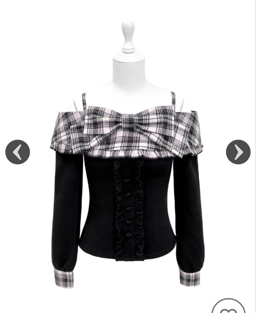 ハニーミュウ チェックビッグリボンオフショルトップス XS - メルカリ