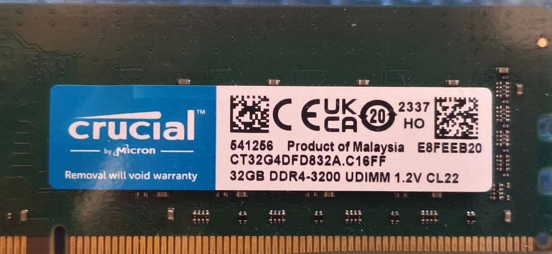 【32GB×2】crucial 64GB DDR4 3200MHz メモリ