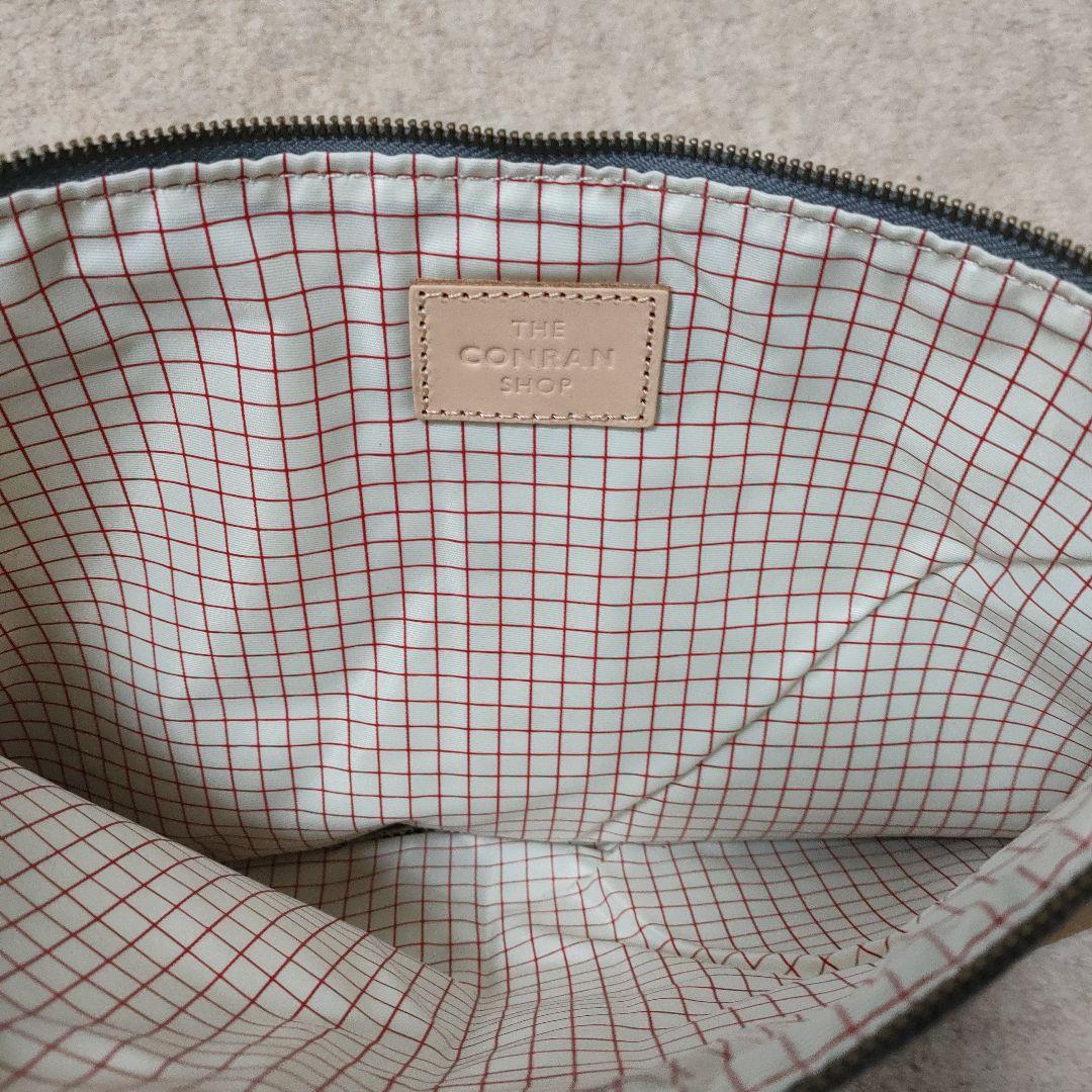 コンランショップ　グレー ストライプ クラッチバッグiPadケース等約34cm