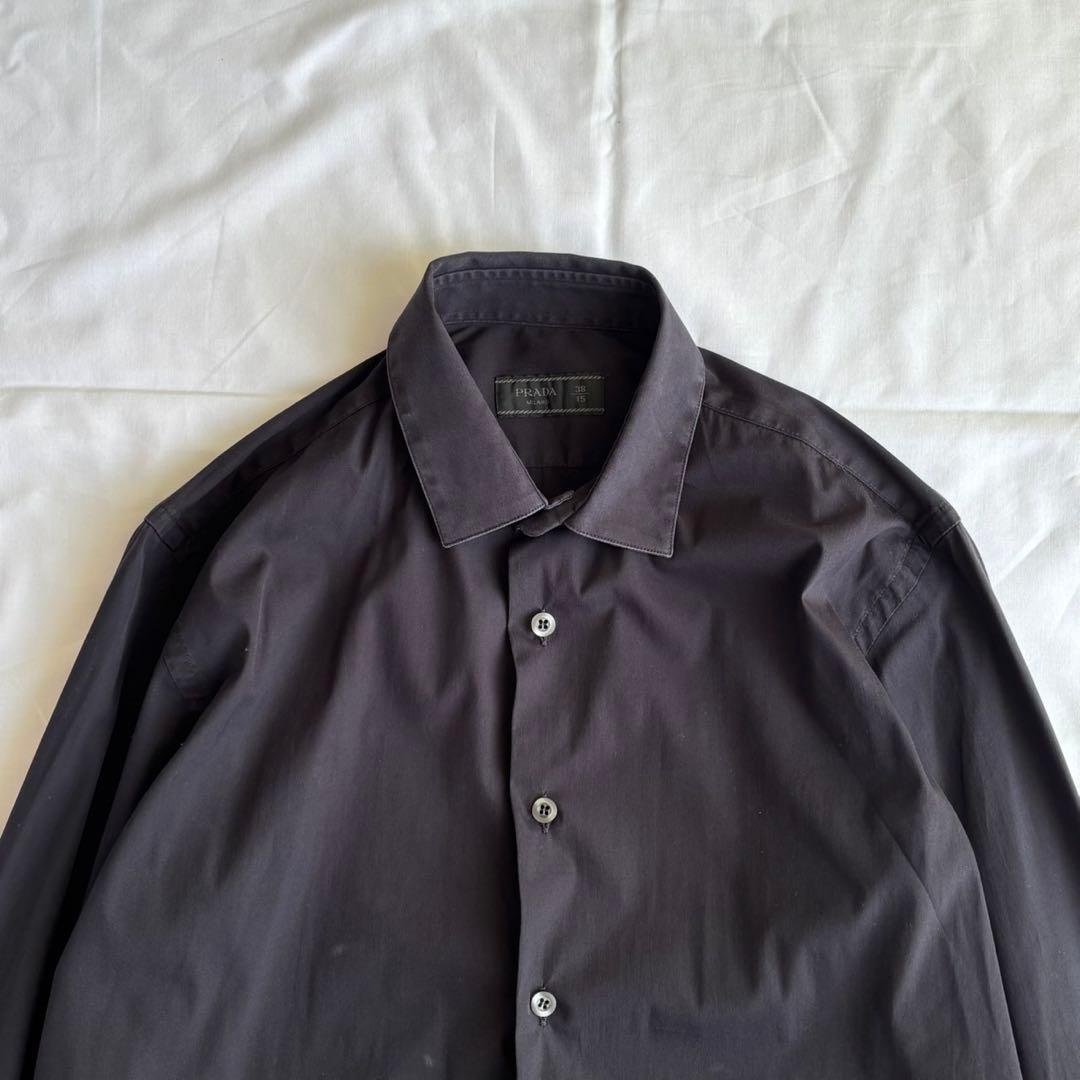 PRADA プラダ イタリア製 長袖 シャツ 38 ネイビーストレッチ メンズ