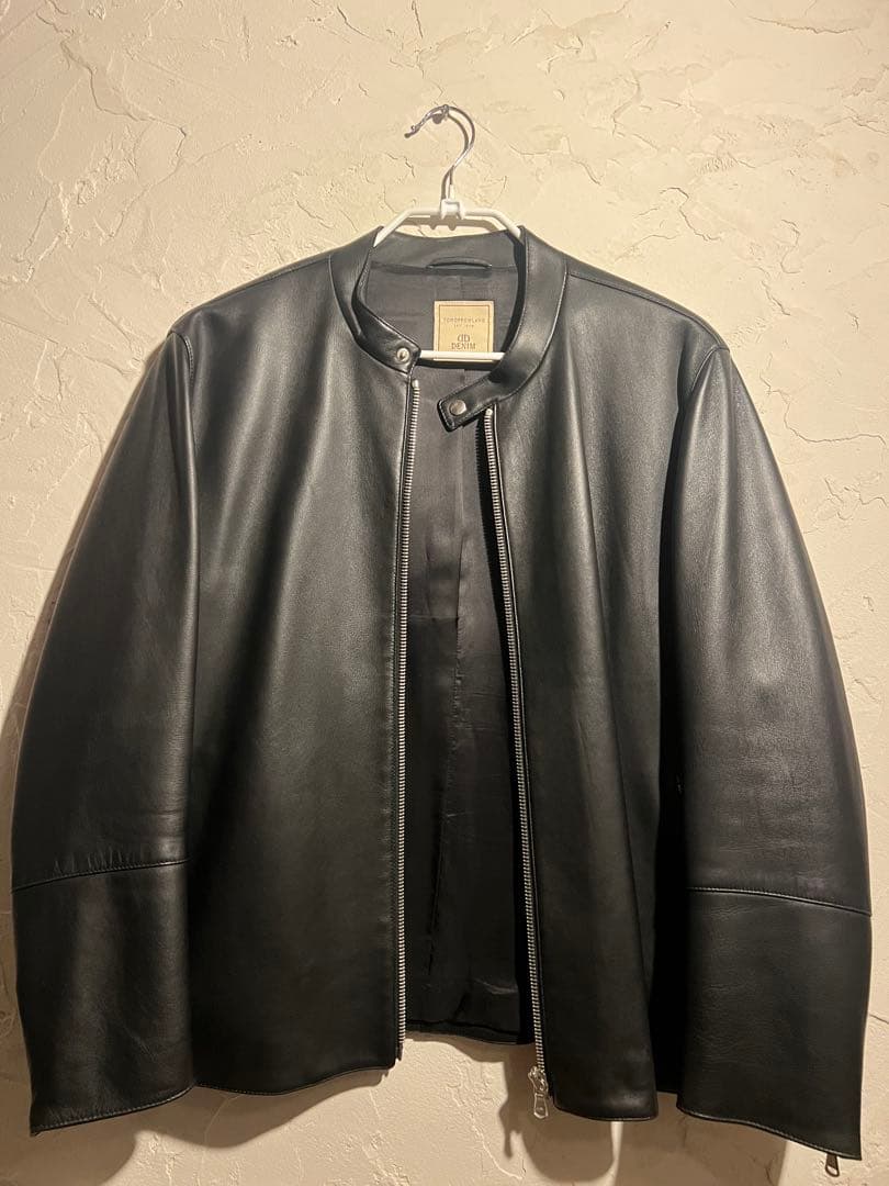 TOMORROWLAND DENIM ブラックレザーライダース 別注】DENIM×TOMORROWLAND ラムレザーダブル