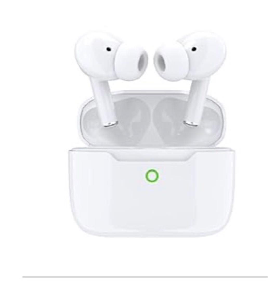 ホワイト ワイヤレスイヤホン 充電ケース、ケーブル付き - メルカリ