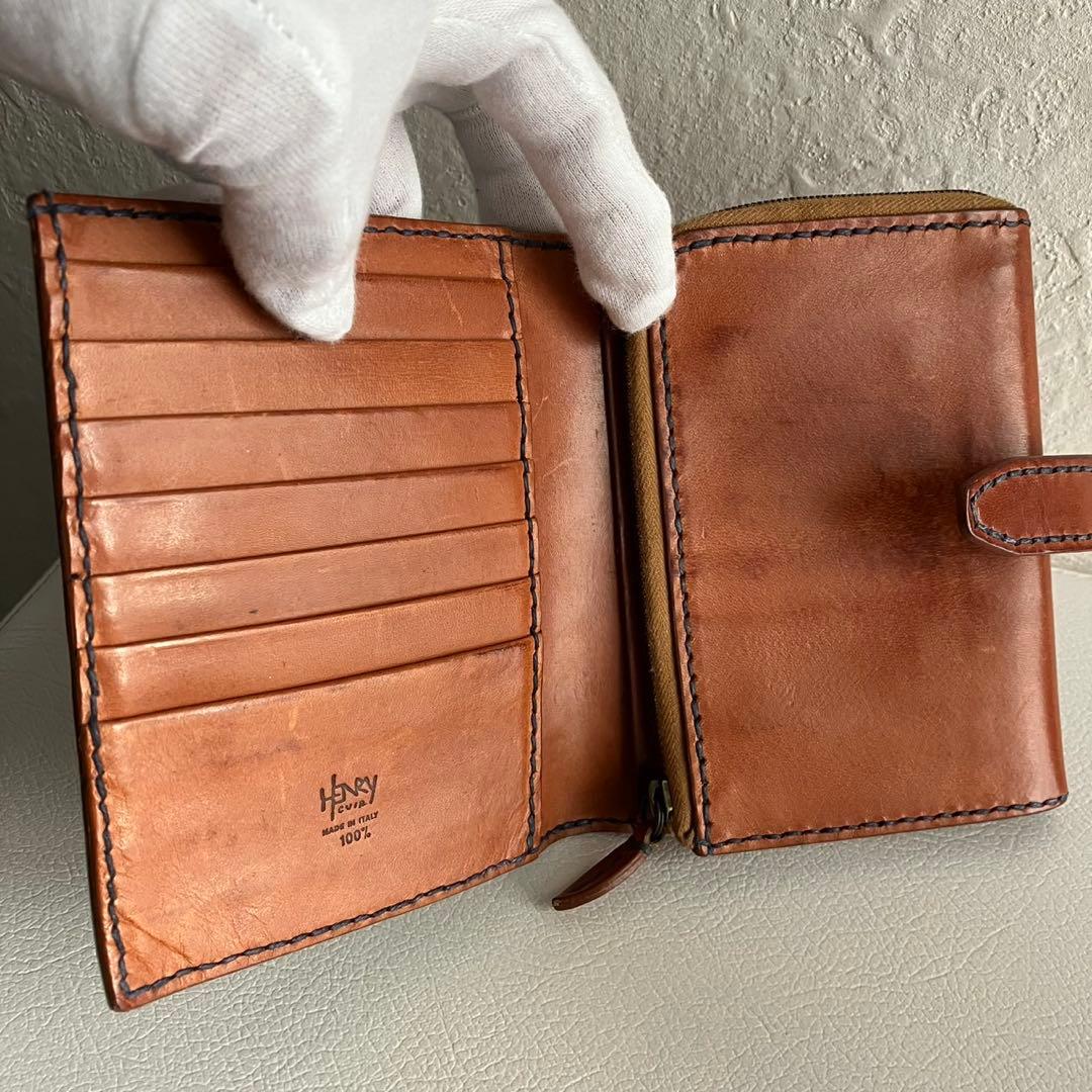 廃盤 希少 HENRY CUIR 折り財布 手帳型 刺繍 レザー ブラウン - 小物