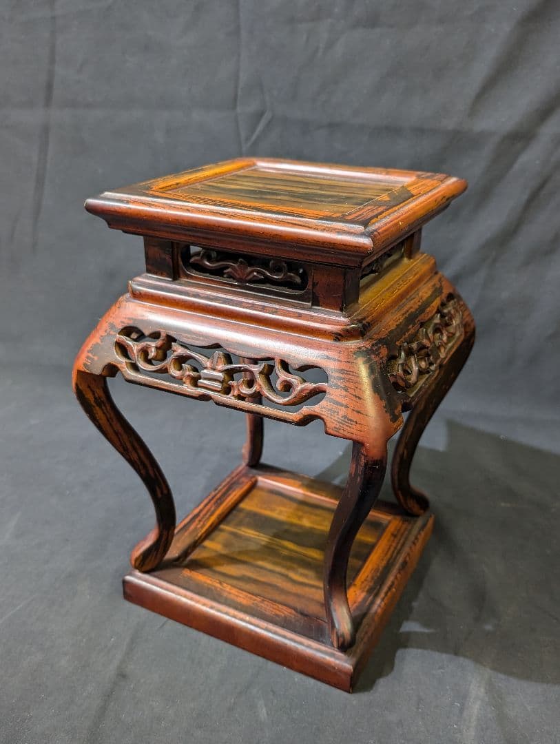 唐木 猫脚 木製 透かし彫り 花台 香炉台 高卓 茶道 華道 華道具 無垢材