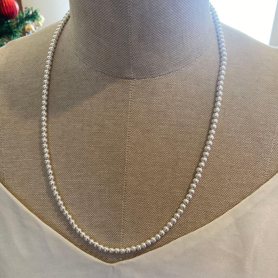 シルバー925製ラウンドビーズネックレス55cmナバホパールボールチェーン