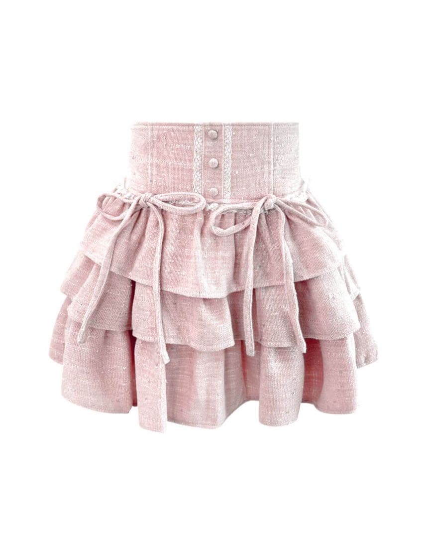 HONEY MEWハニーミュウ ツイードティアードフリルスカート ピンク