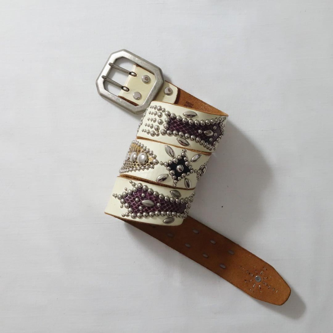00s PPFM Python Leather Studded Belt 二連 ハリウッドトレーディングカンパニー HTC HOLLYWOOD TRADING COMPANY