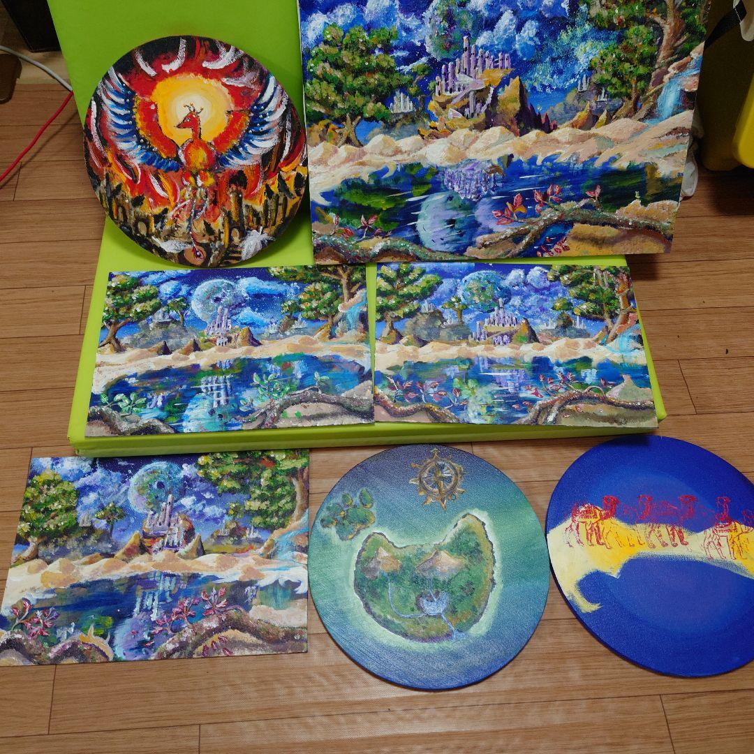 ラクダのアクリル画 円形 30cm