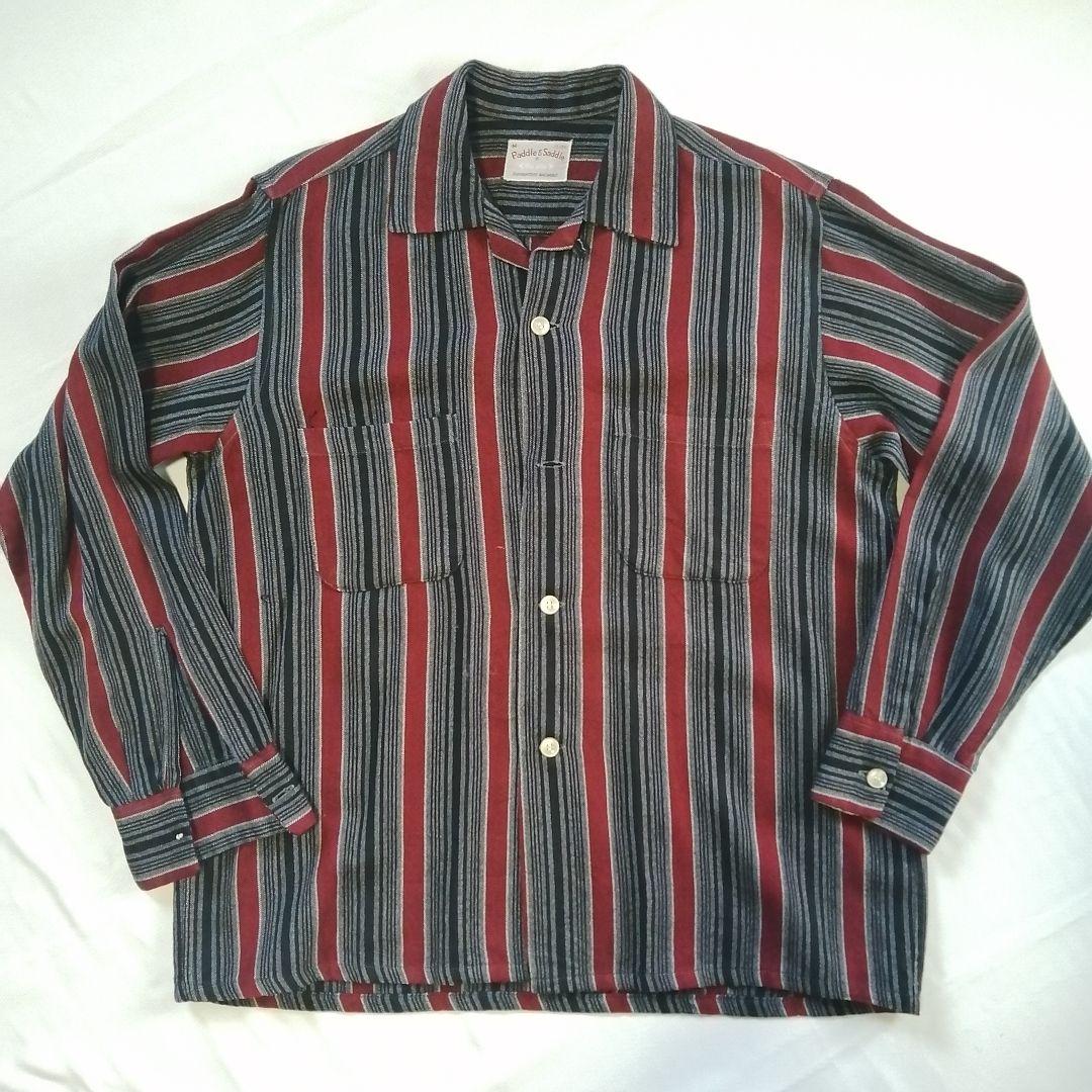 50sビンテージ Saddle & Paddle 長袖開襟ストライプシャツ M レディース 古着 60s ALDENS マルチ ストライプ 長袖 開襟 シャツ S