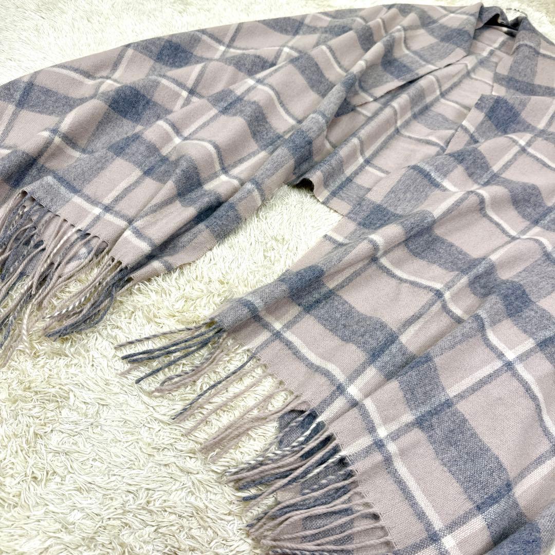 とこ様✨未使用級✨23区 カシミヤ100% 大判グレージュグレーチェック