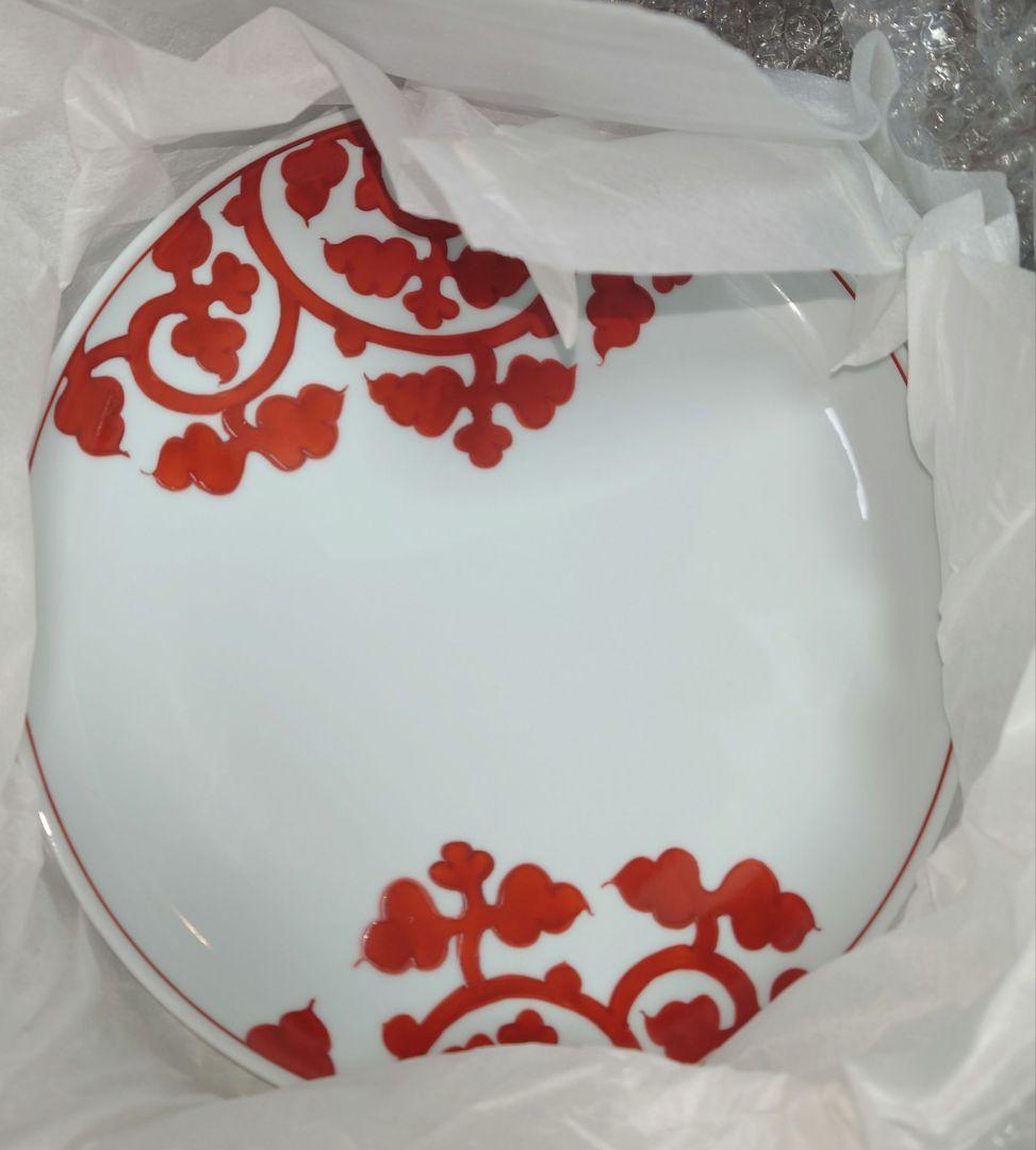 未使用】源右衛門窯 赤・緑絵唐草文皿 1点ずつ