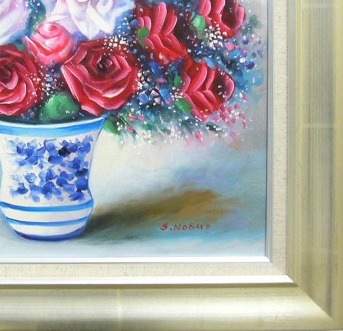 絵画 油絵 作者不詳 肉筆油絵 静物画 薔薇の花と花瓶 F10 - メルカリ