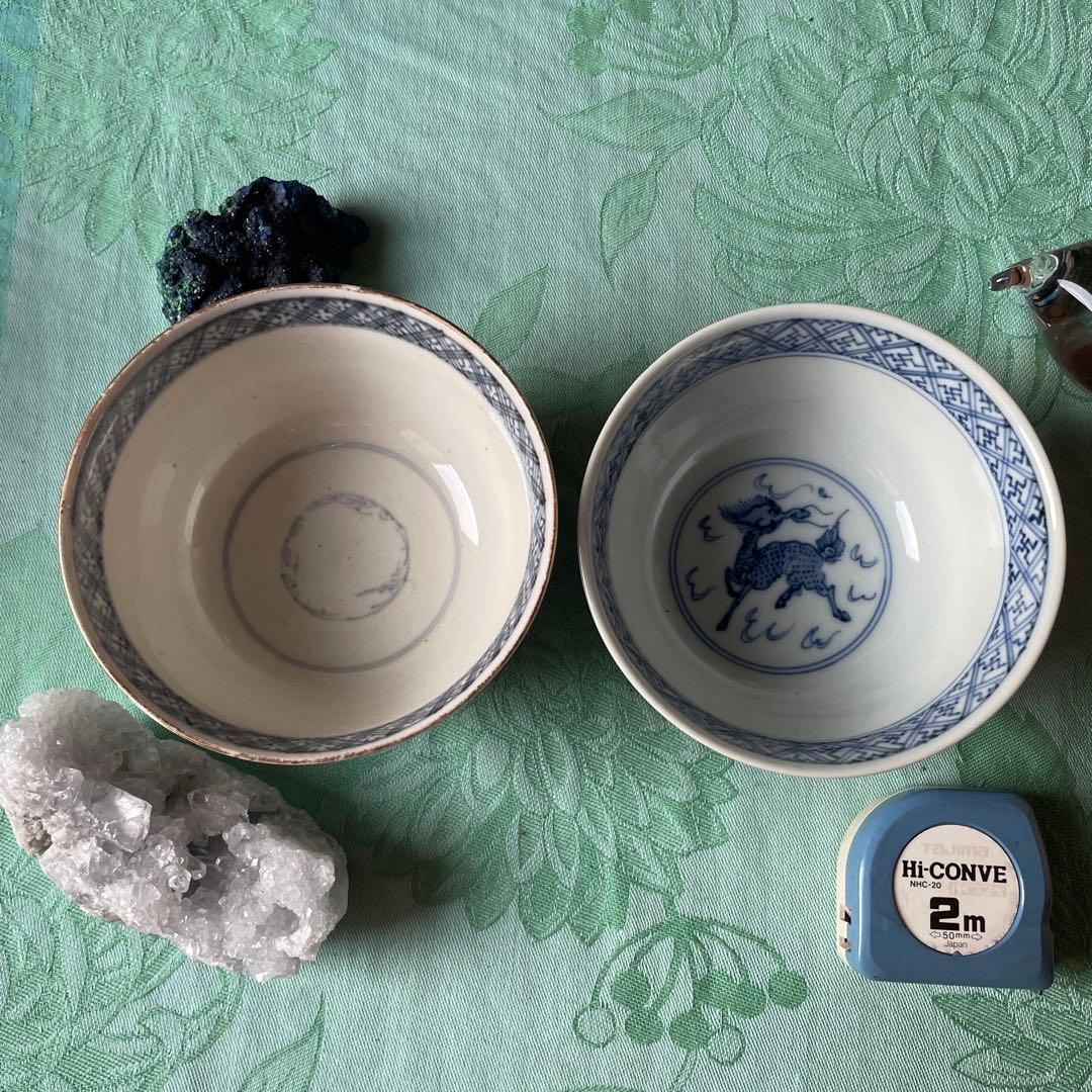 古伊万里染付鳳凰龍牡丹唐草ご飯茶碗4客 古伊万里 染付