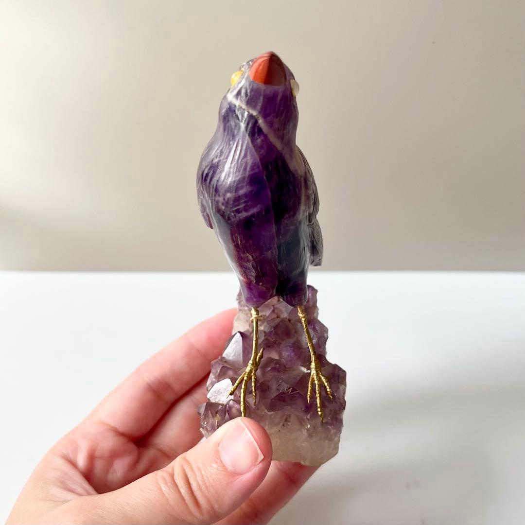 アメジスト 鳥 石 石製 石彫 石彫り 天然石 パワーストーン 置物