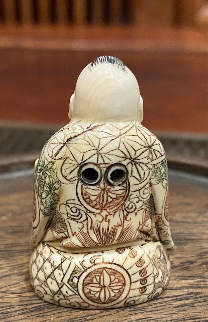 根付 唐子と桃 吉祥彫刻 細密細工 天然素材 ヴィンテージ レア 台湾茶器