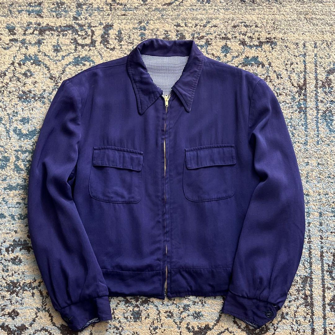 50s ギャバジャン レーヨン ギャバジン ナス紺 リバーシブル