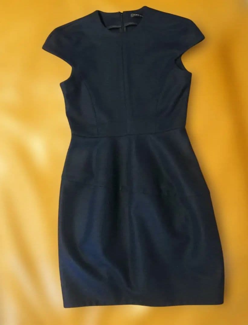 美品YOKO CHAN ネイビー ウールキャップスリーブワンピース サイズ36