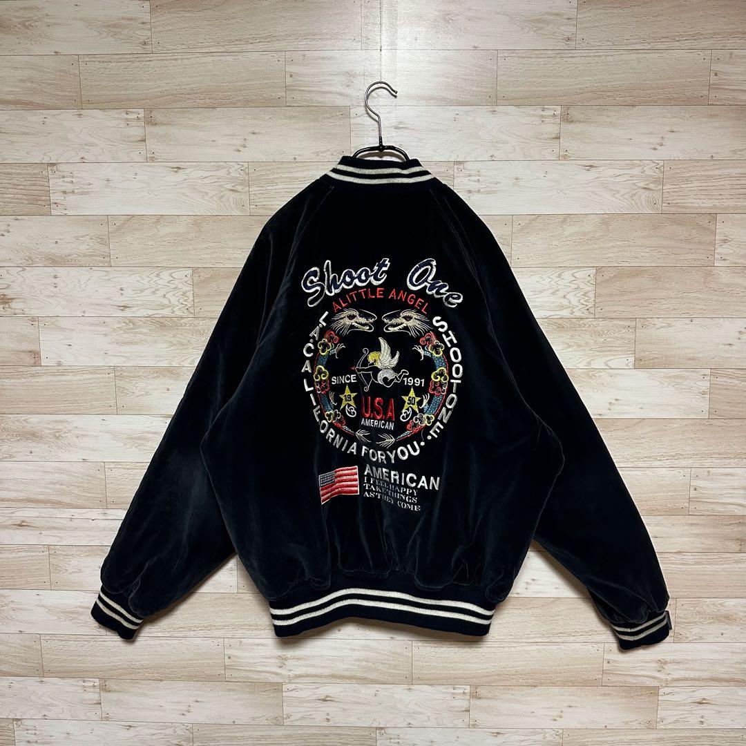 ✨shoot one 希少デザイン USA ベロア スカジャン 刺繍 M✨ - メルカリ
