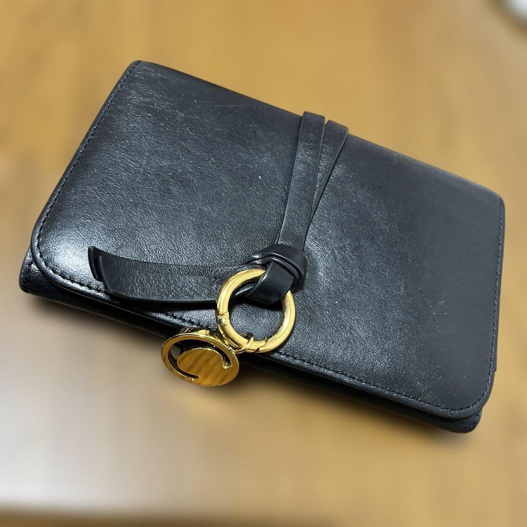 Chloe クロエ ブラックレザー三つ折り財布 - メルカリ
