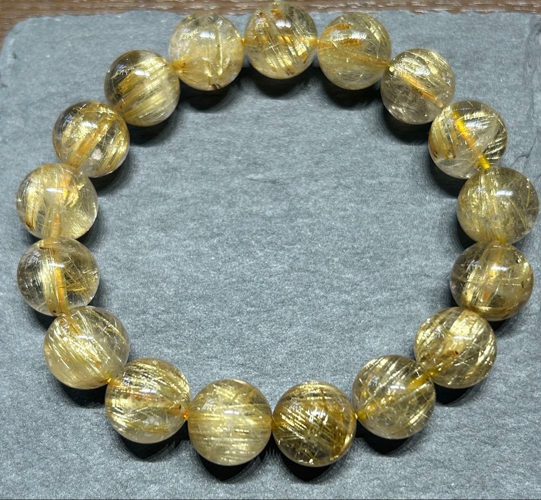 ゴールド　ルチル　クォーツブレスレット　12.5mm