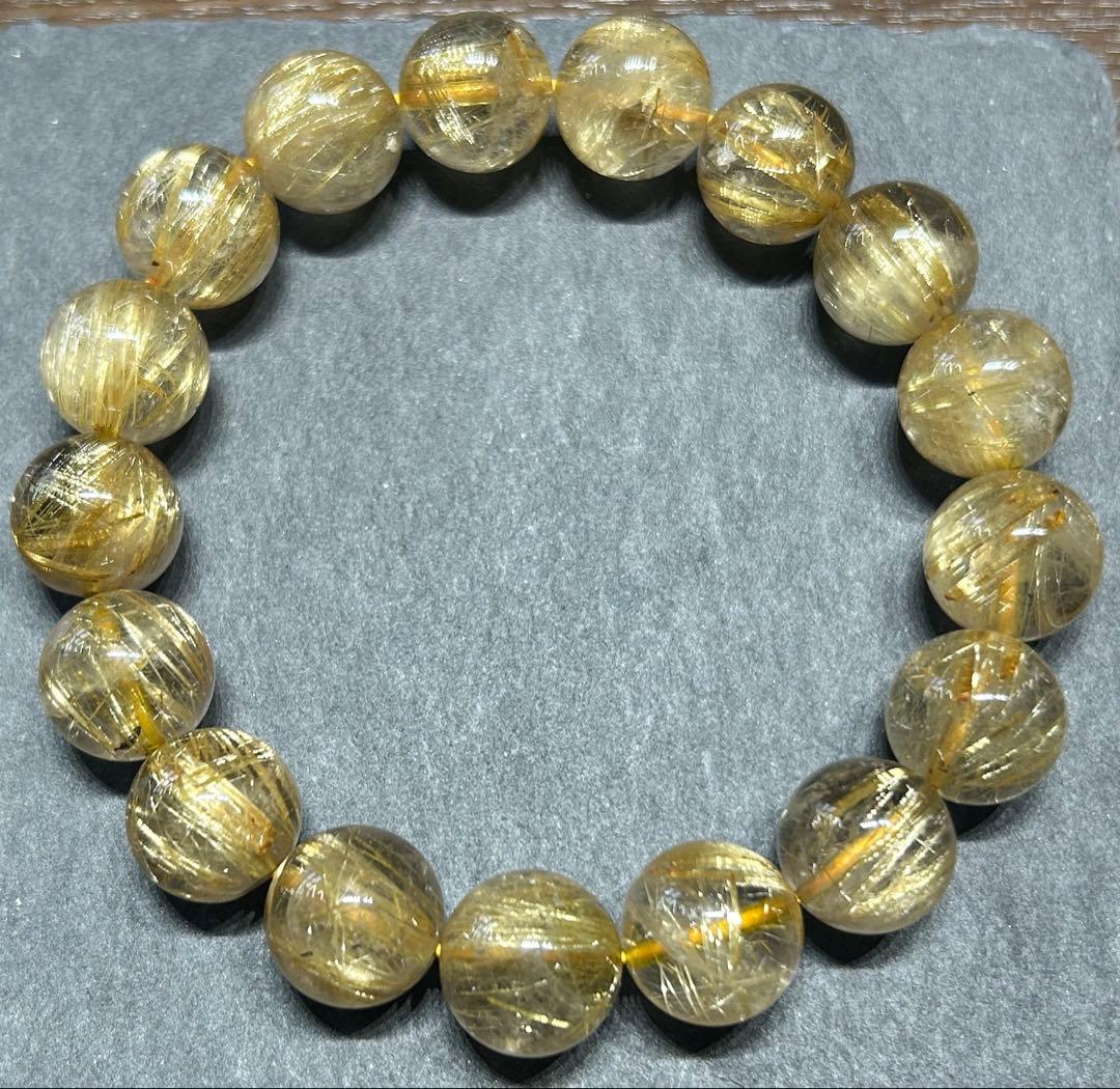 ゴールド　ルチル　クォーツブレスレット　12.5mm