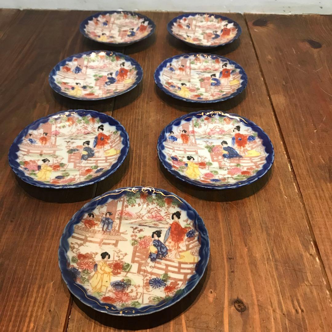 美品 陶芸 希少 年代物 青絵皿 菊花 銘々皿 丁寧に描れた 華やかな