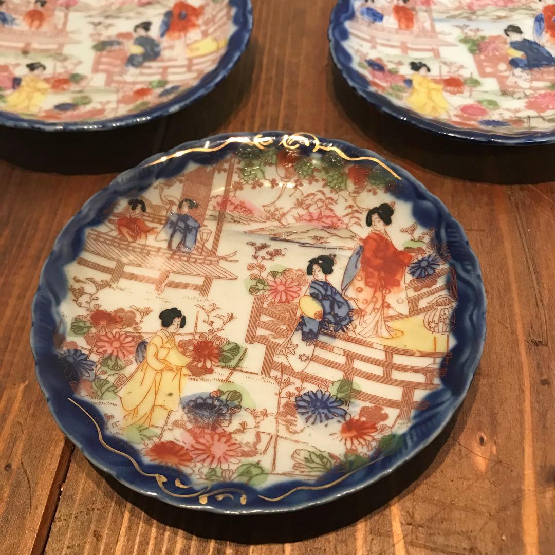 美品 陶芸 希少 年代物 青絵皿 菊花 銘々皿 丁寧に描れた 華やかな