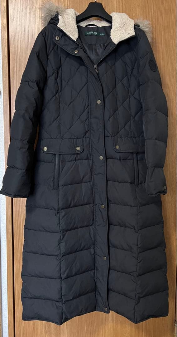 【美品】ローレンラルフローレン　ロングダウンコート ファー付き　黒　S ローレンラルフローレン LAUREN RALPH ダウンコート ロング フード