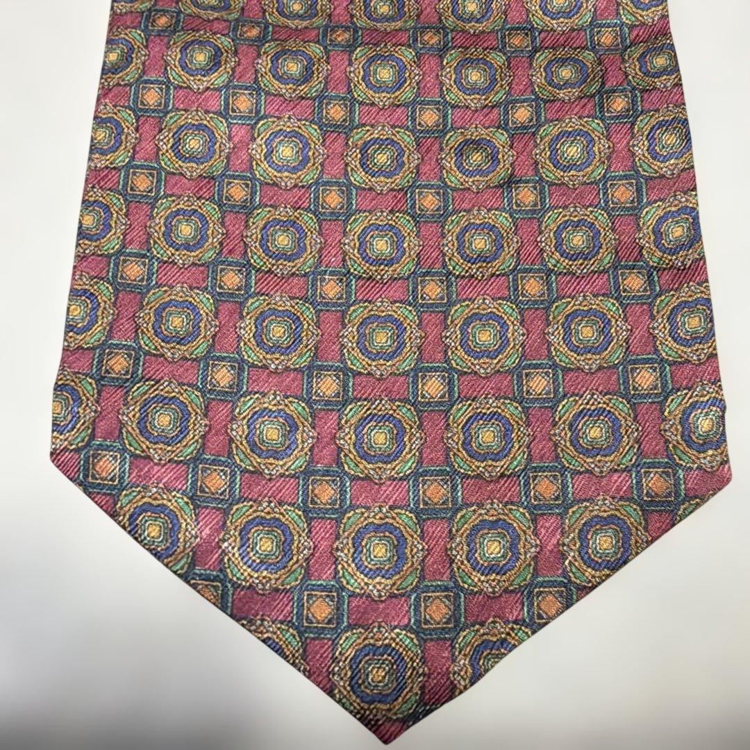 未使用】イタリア製dunhill 幾何学模様 シルクアスコットタイワイン