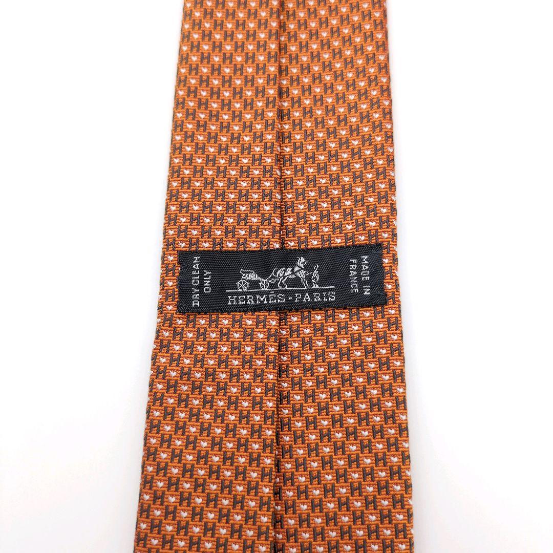 美品】エルメス ネクタイ オレンジ H柄 ハート H・ラヴ・ユー