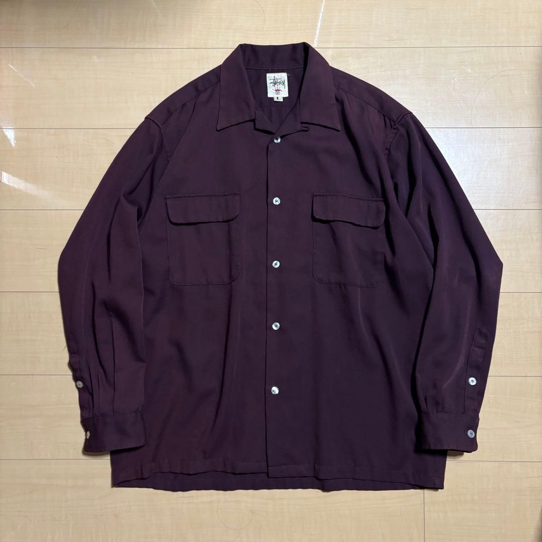 90s OLD STUSSY shirt ステューシー オープンカラー 白タグ USA製 90s OLD STUSSY Check Cotton Open Collar S/S Shirt 紫 XL 白