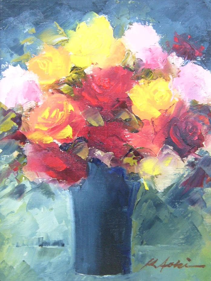 絵画 油絵 青木今陽 肉筆油絵 静物画 薔薇の花 - メルカリ