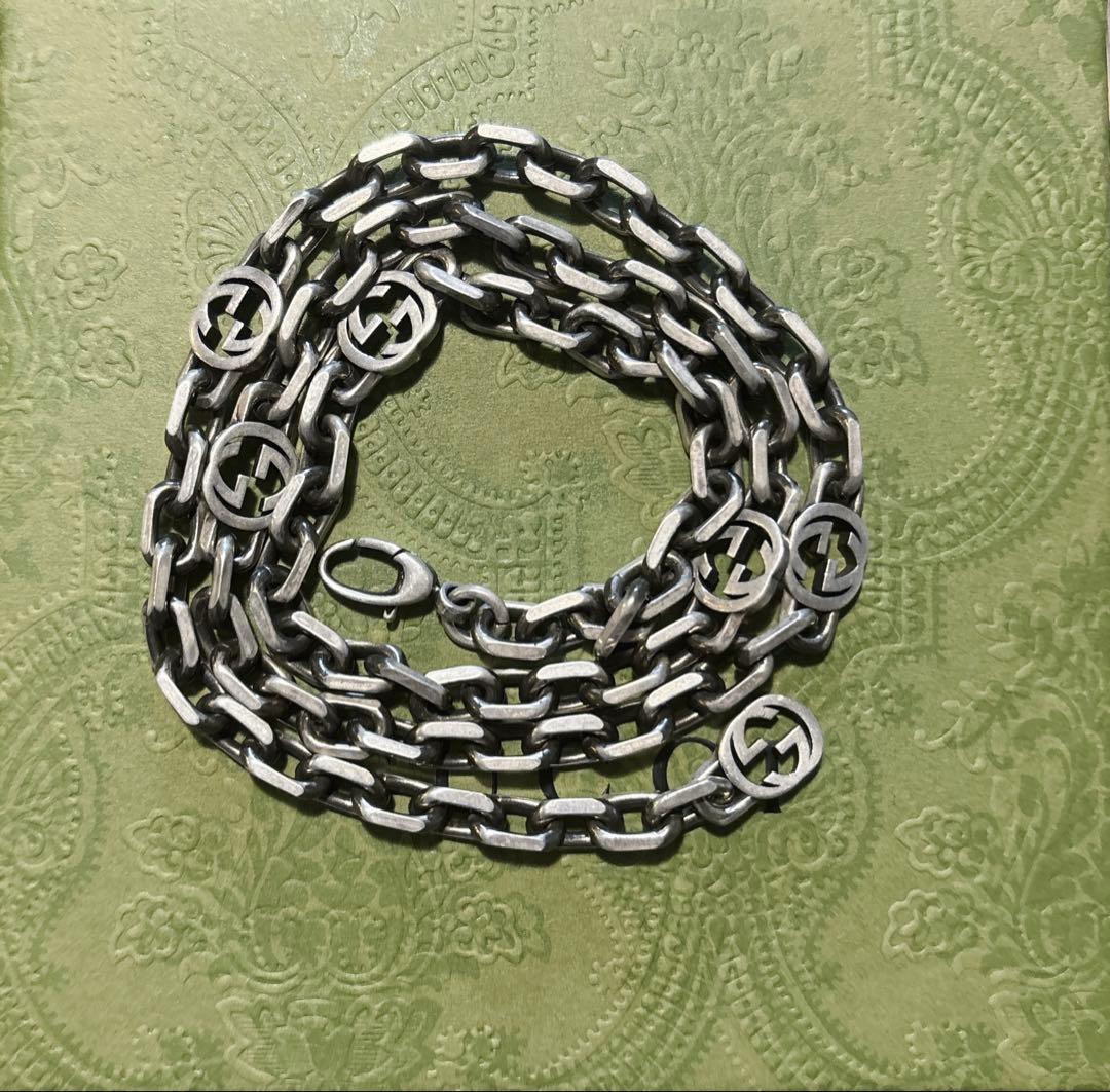 グッチ インターロッキング チェーンリンク ロング ネックレス 925 60cm